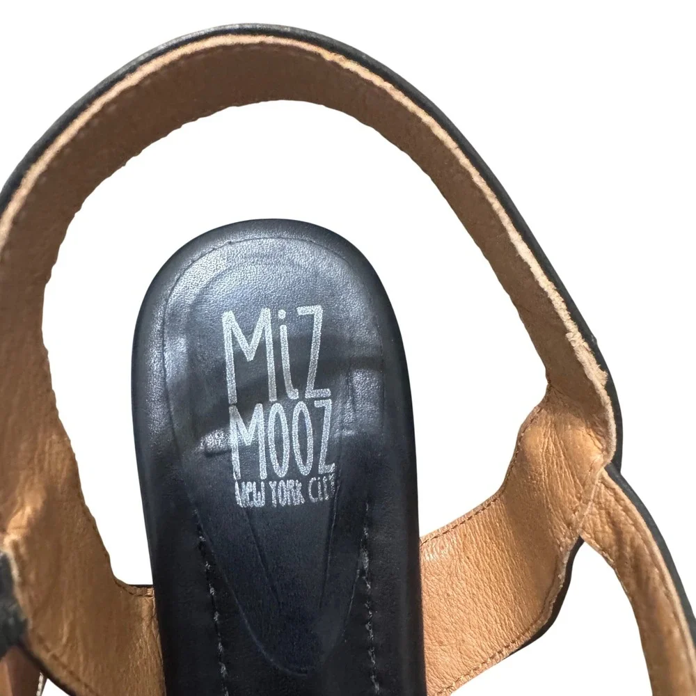 Miz Mooz Oakley Sandals Womens 10 Black Excellent Leather H-Strap Block Heel